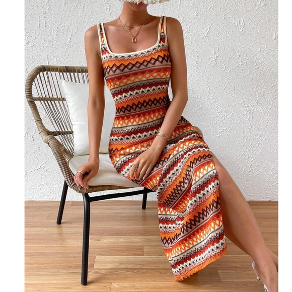BellanBlue Dresses & Skirts - Boho Multicolor Chevron Print Fitted Tank Maxi Dress